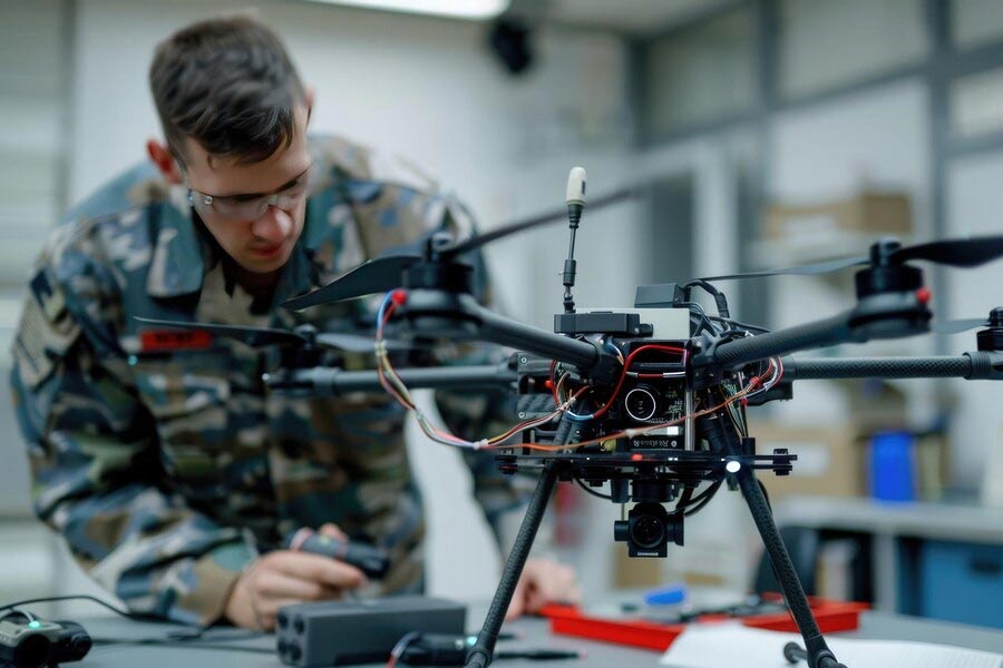 Drone looking at man