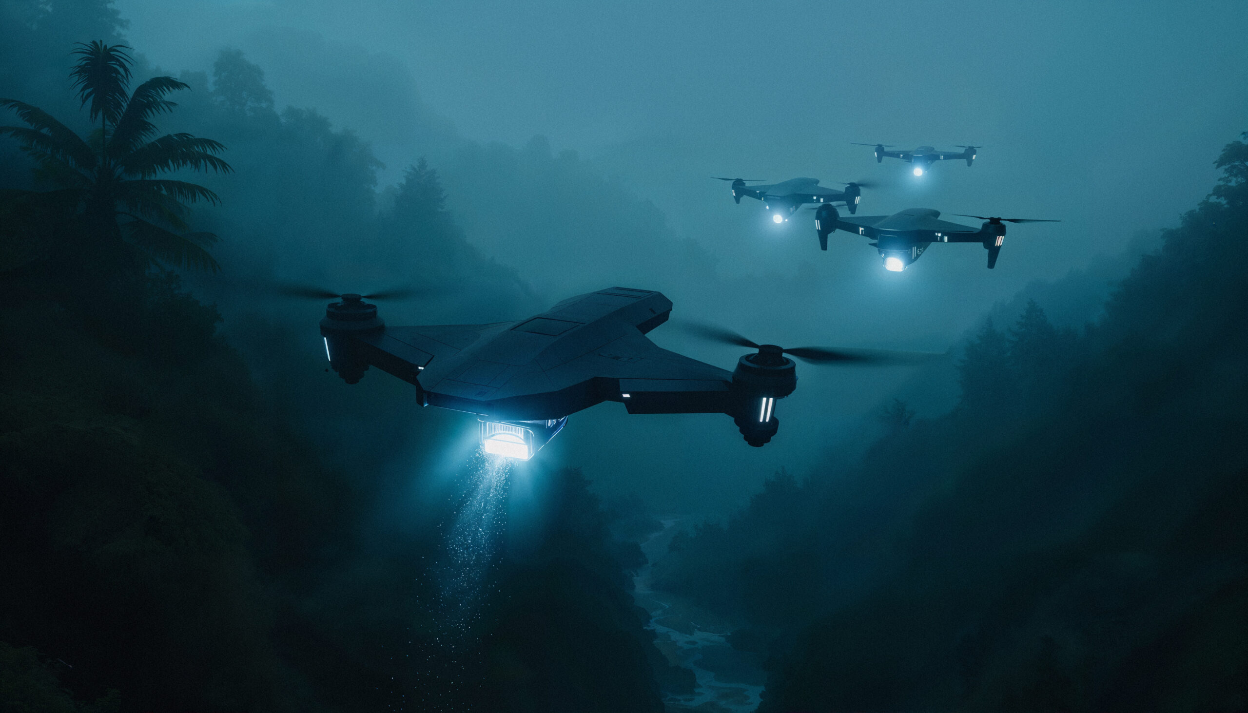 Drone looking at man